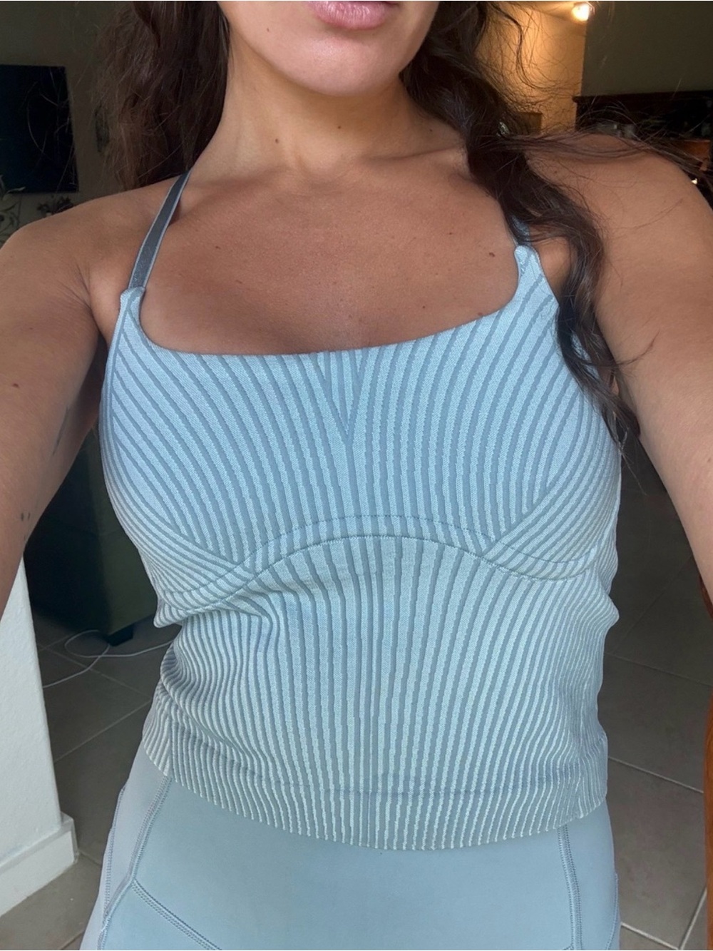 lululemon Ebb to Streep Scoop Neck Cropped Tank in Light Blue